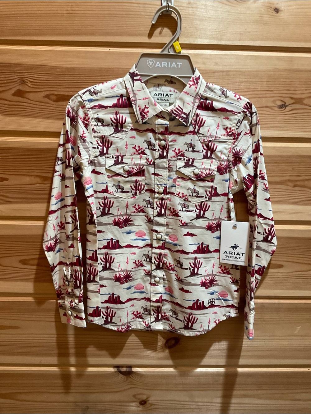 Ariat Kids Desert Scene Button-Down Shirt in Cream & Burgundy